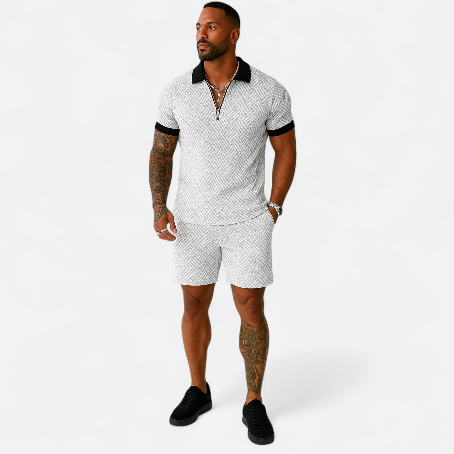 VelroisMode | Men's V-Neck Zip Polo – Contemporary Comfort Meets Urban Sophistication