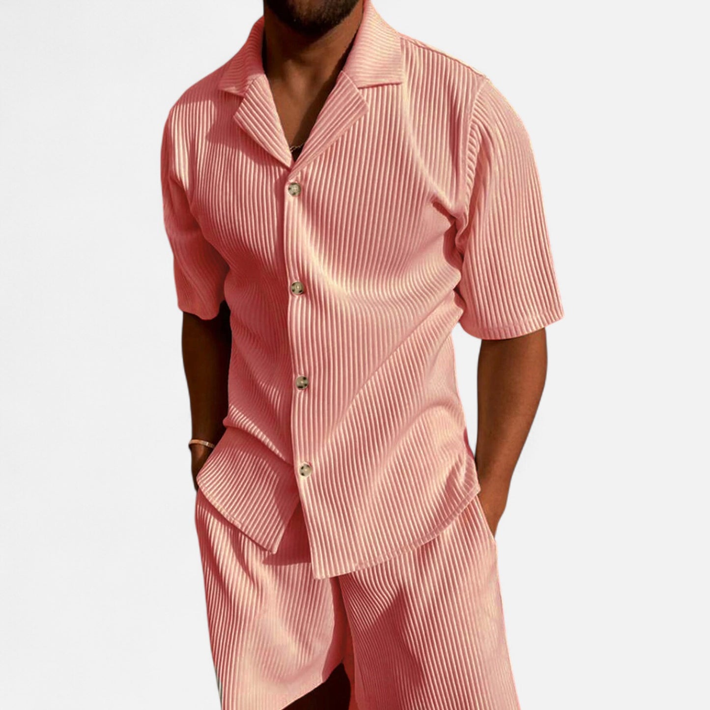 VelroisMode | Men's Corduroy Short Sleeve Shirt & Shorts Set – Effortless Summer Sophistication