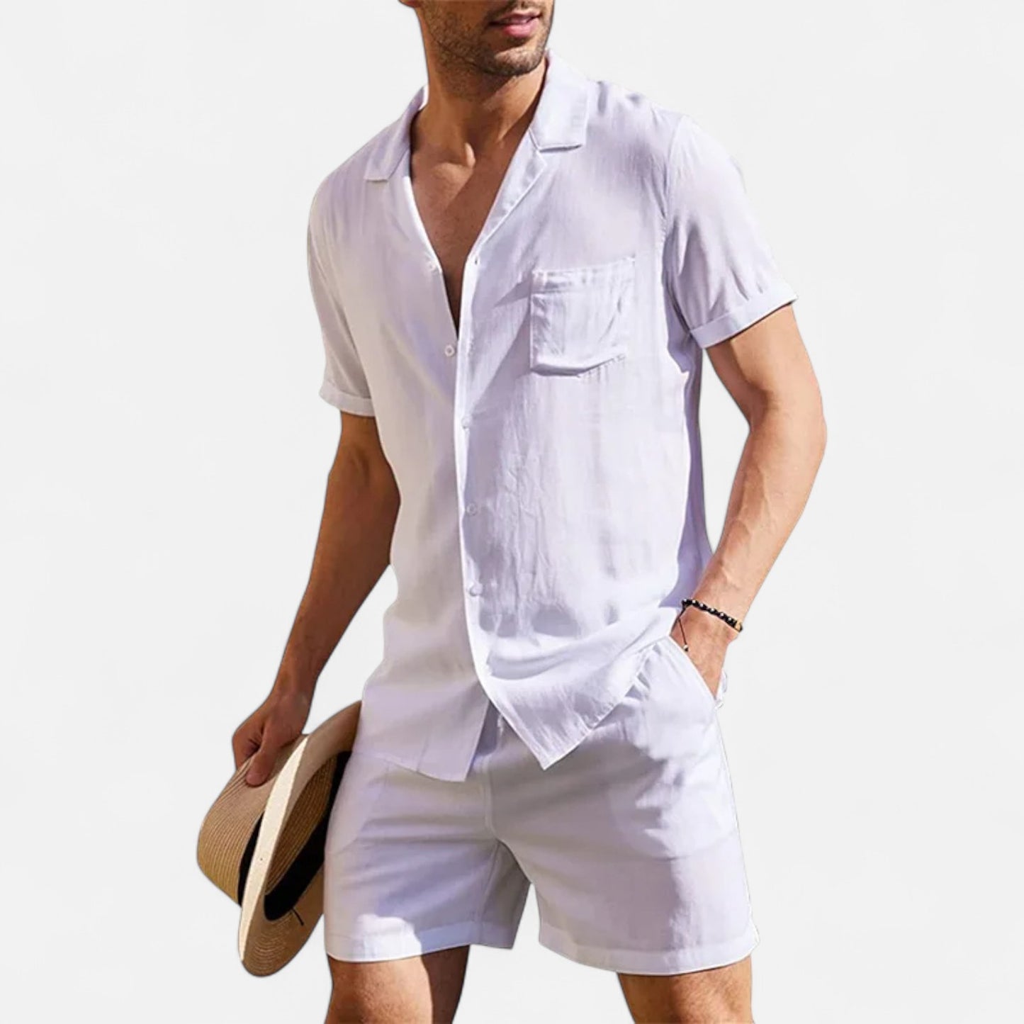 VelroisMode | Men's Linen Short Sleeve Shirt & Shorts Set – Effortless Summer Sophistication