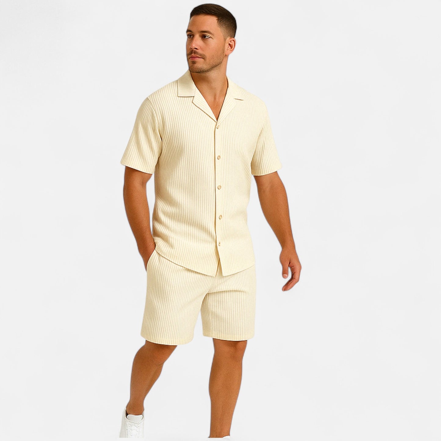 VelroisMode | Men's Corduroy Short Sleeve Shirt & Shorts Set – Effortless Summer Sophistication