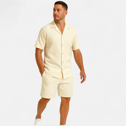 VelroisMode | Men's Corduroy Short Sleeve Shirt & Shorts Set – Effortless Summer Sophistication