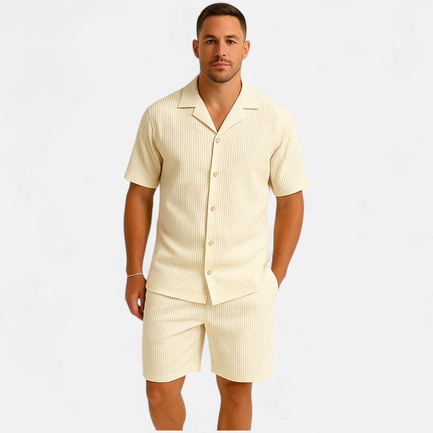 VelroisMode | Men's Corduroy Short Sleeve Shirt & Shorts Set – Effortless Summer Sophistication