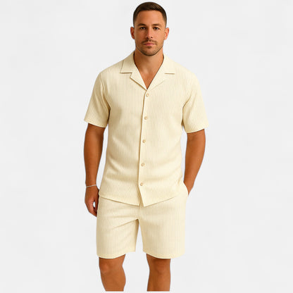 VelroisMode | Men's Corduroy Short Sleeve Shirt & Shorts Set – Effortless Summer Sophistication