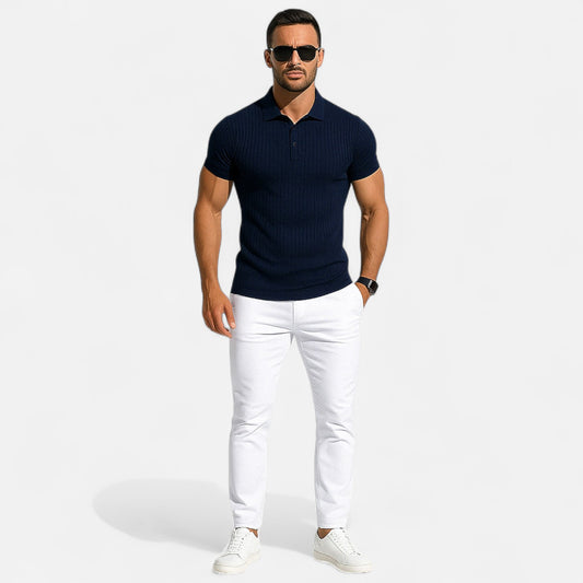 VelroisMode | Men's Striped Stand Collar Polo Shirt – Effortless Summer Style