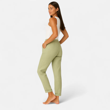 VelroisMode | Women's High-Waisted Cotton-Linen Trousers – Effortless Elegance, Everyday Comfort