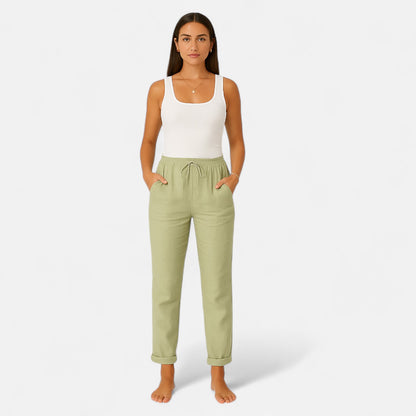 VelroisMode | Women's High-Waisted Cotton-Linen Trousers – Effortless Elegance, Everyday Comfort