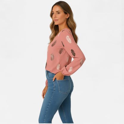 VelroisMode | Women's Long Sleeve Patterned Blouse – Effortless Elegance, Everyday Comfort
