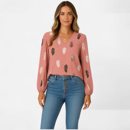 VelroisMode | Women's Long Sleeve Patterned Blouse – Effortless Elegance, Everyday Comfort