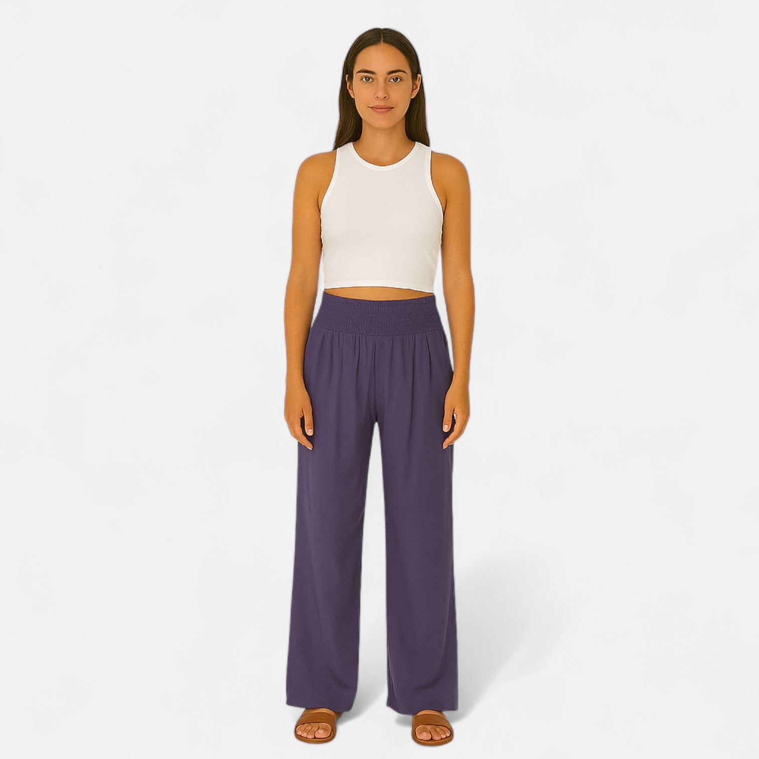 Velroismode | Women's Cotton High-Waist Elastic Pants