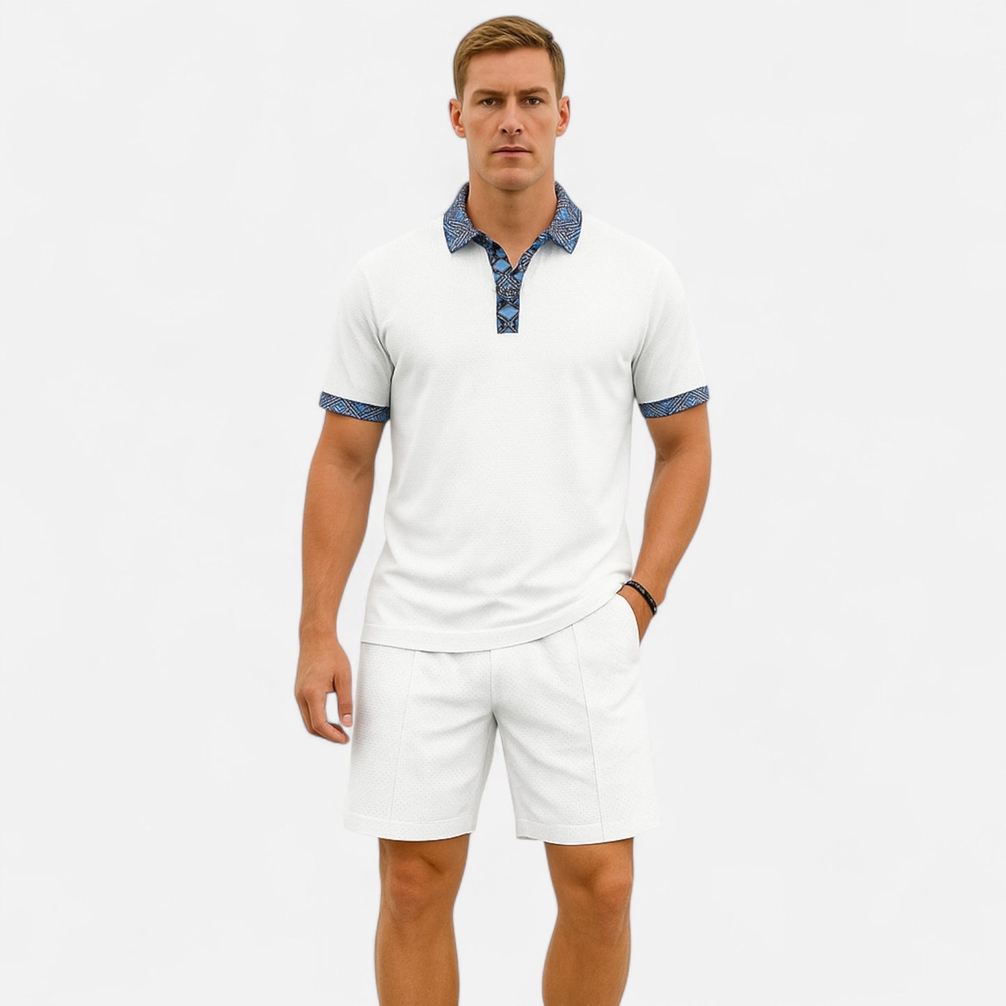 VelroisMode | Men's Waffle Knit Zip-Up Lapel Short Sleeve Suit & Shorts Set – Effortless Summer Sophistication