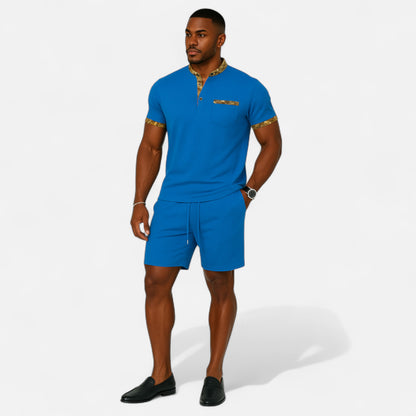 VelroisMode | Men's Waffle Knit Zip-Up Lapel Short Sleeve Suit & Shorts Set – Effortless Summer Sophistication