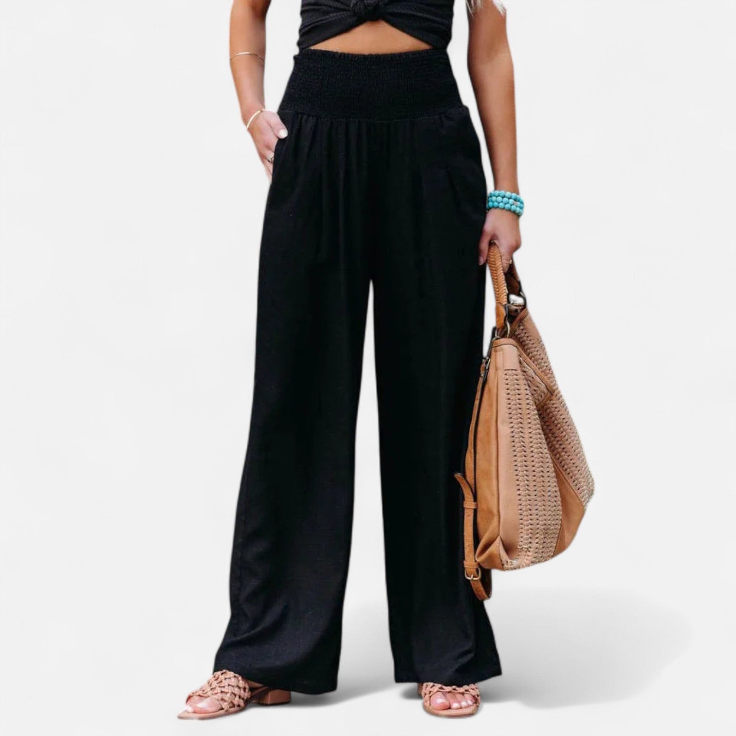 Velroismode | Women's Cotton High-Waist Elastic Pants