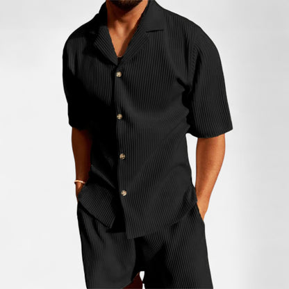 VelroisMode | Men's Corduroy Short Sleeve Shirt & Shorts Set – Effortless Summer Sophistication