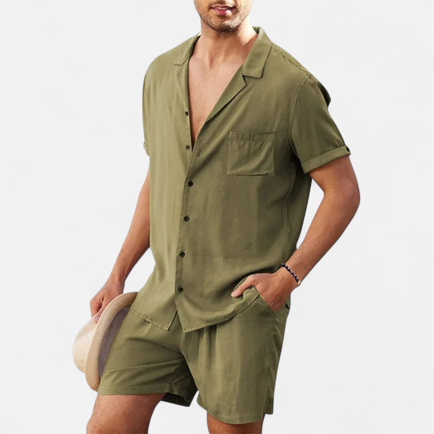 VelroisMode | Men's Linen Short Sleeve Shirt & Shorts Set – Effortless Summer Sophistication