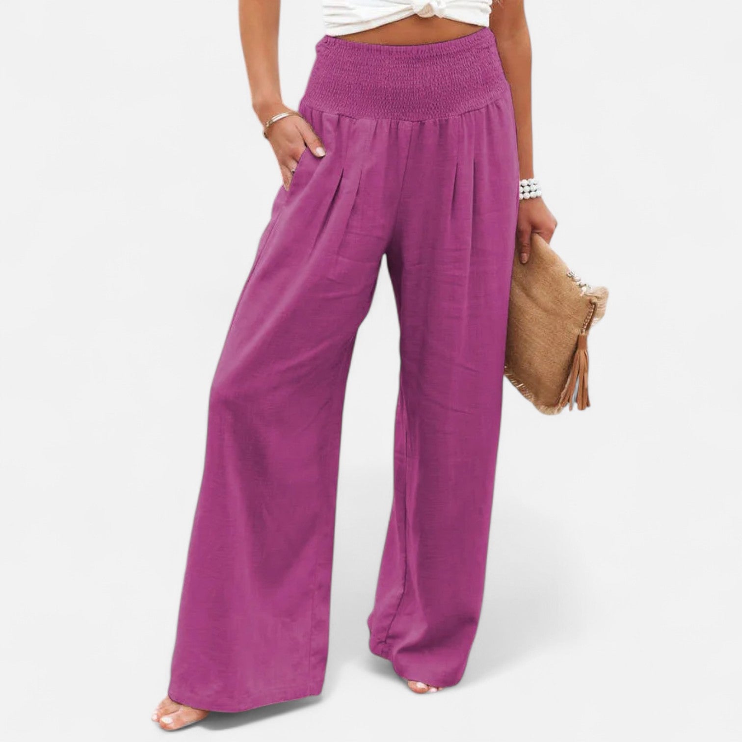 Velroismode | Women's Cotton High-Waist Elastic Pants