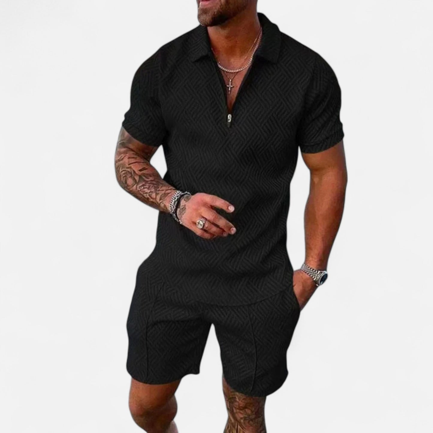 VelroisMode | Men's V-Neck Zip Polo – Contemporary Comfort Meets Urban Sophistication
