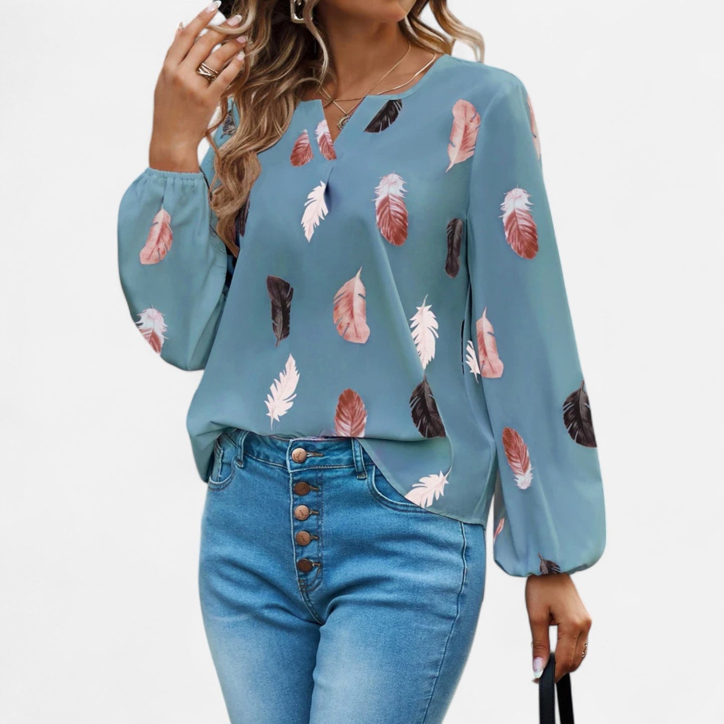 VelroisMode | Women's Long Sleeve Patterned Blouse – Effortless Elegance, Everyday Comfort