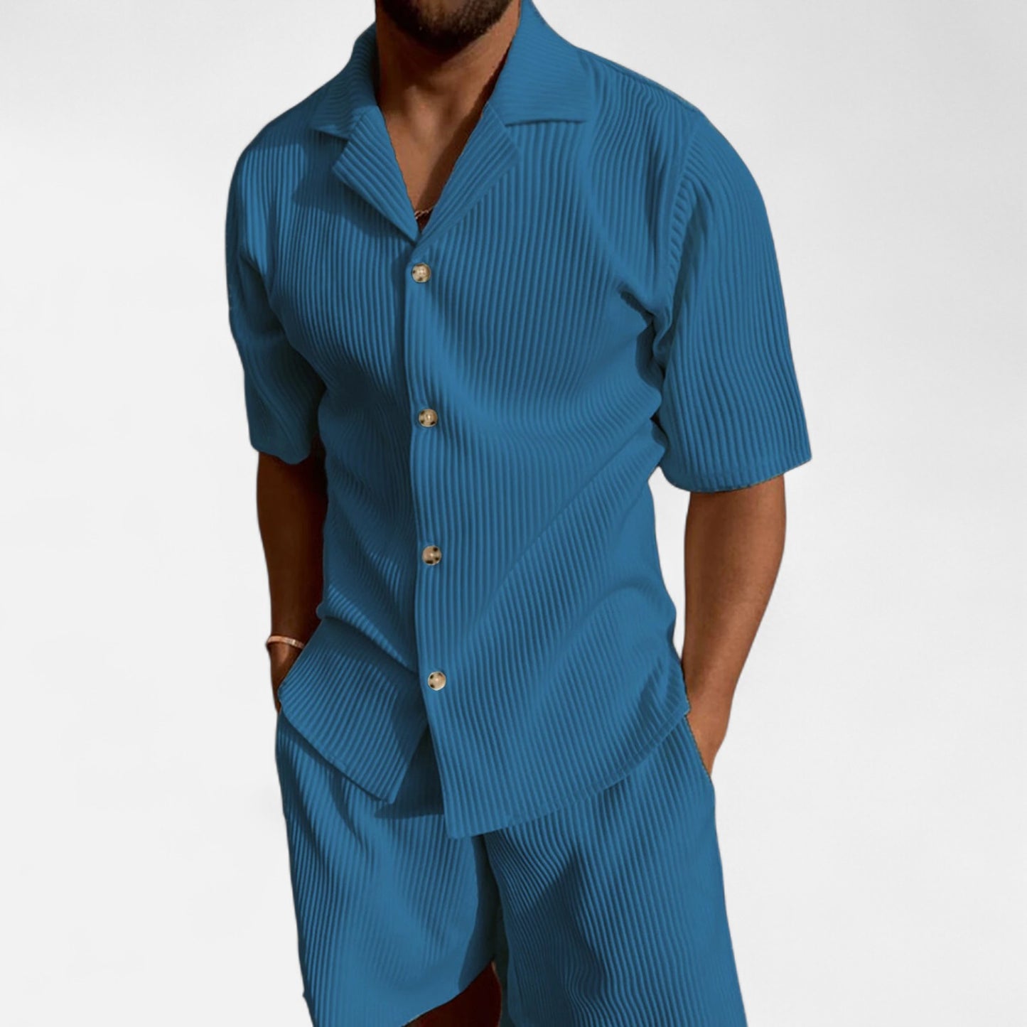 VelroisMode | Men's Corduroy Short Sleeve Shirt & Shorts Set – Effortless Summer Sophistication