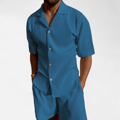 VelroisMode | Men's Corduroy Short Sleeve Shirt & Shorts Set – Effortless Summer Sophistication
