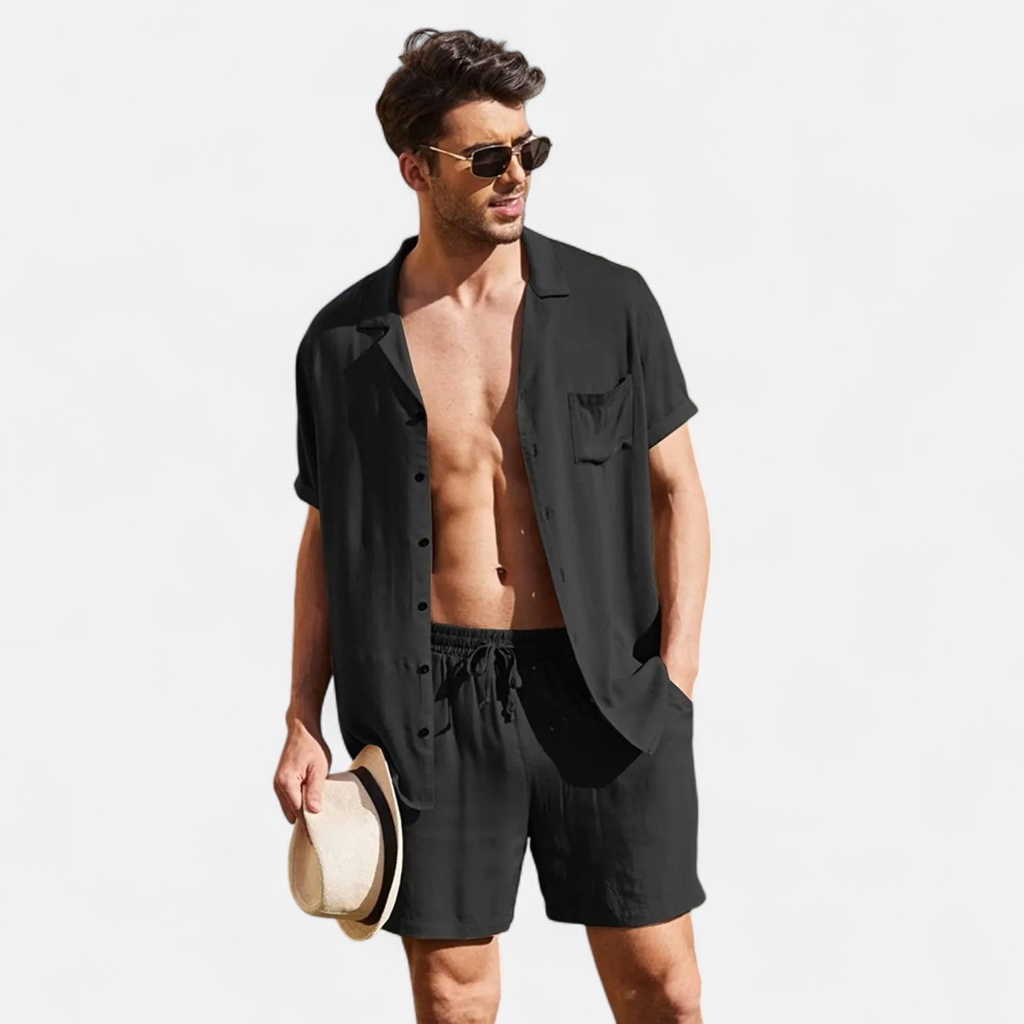 VelroisMode | Men's Linen Short Sleeve Shirt & Shorts Set – Effortless Summer Sophistication