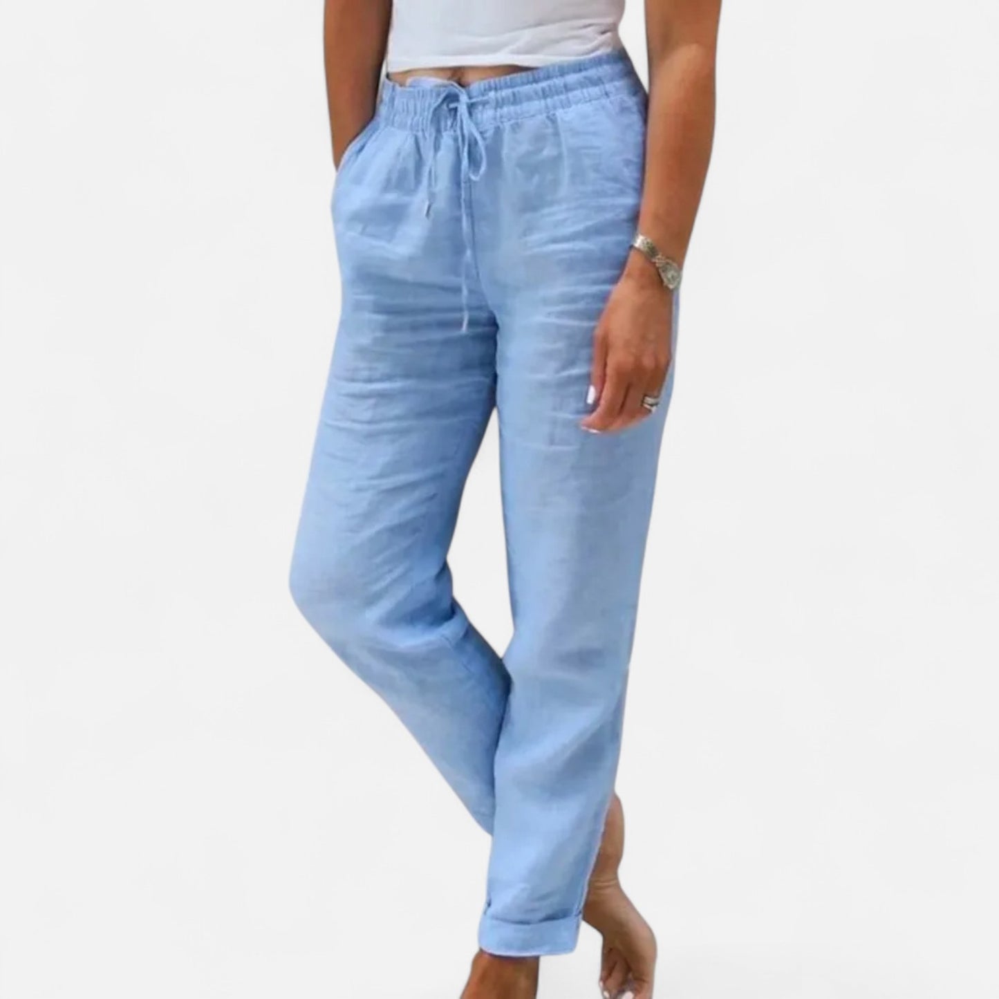 VelroisMode | Women's High-Waisted Cotton-Linen Trousers – Effortless Elegance, Everyday Comfort