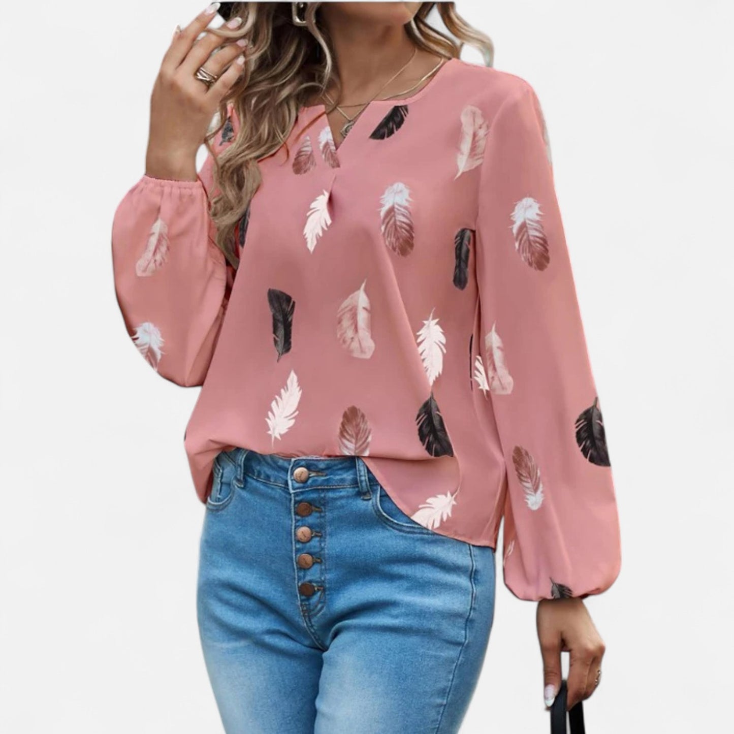 VelroisMode | Women's Long Sleeve Patterned Blouse – Effortless Elegance, Everyday Comfort