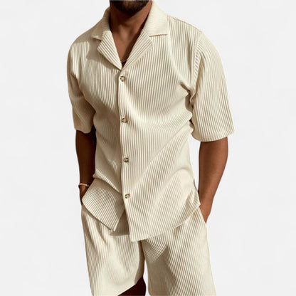 VelroisMode | Men's Corduroy Short Sleeve Shirt & Shorts Set – Effortless Summer Sophistication