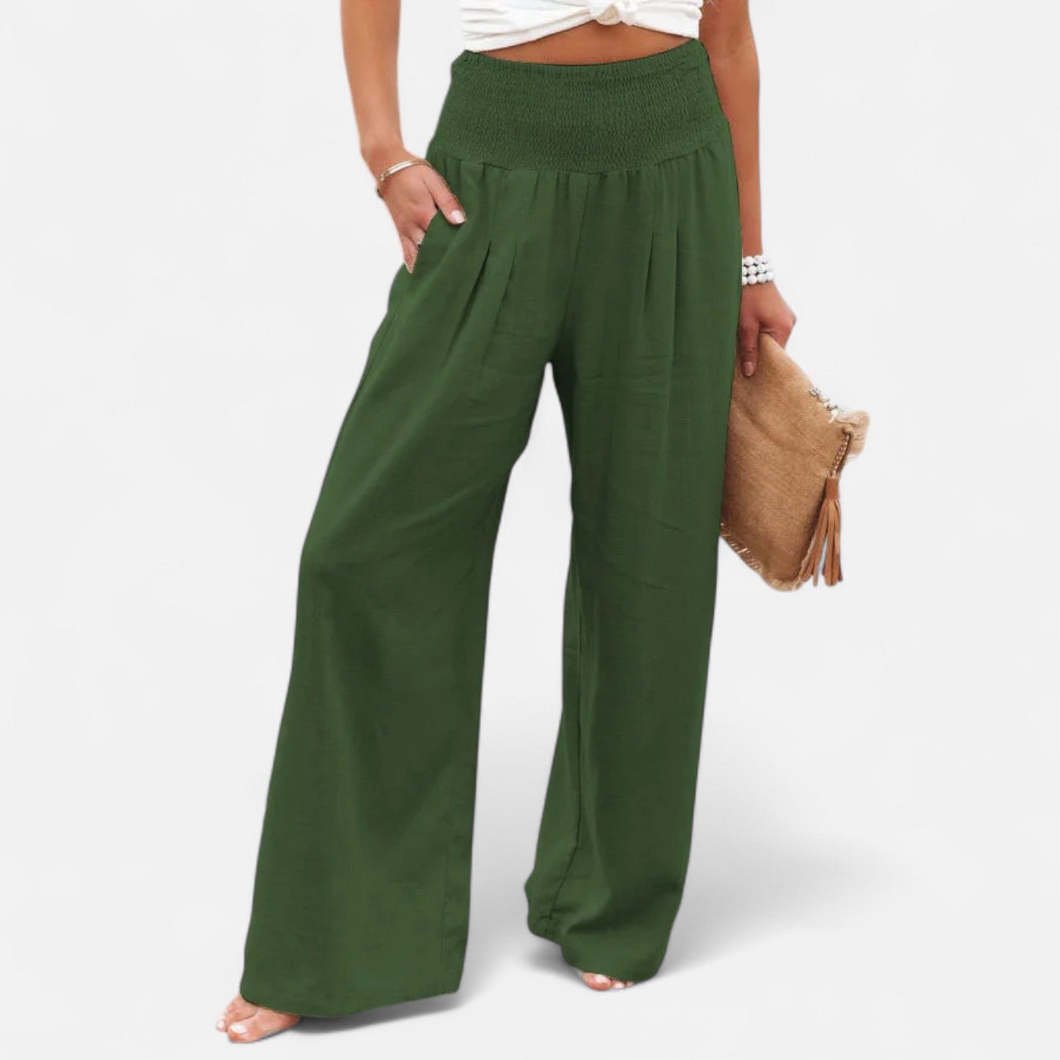 Velroismode | Women's Cotton High-Waist Elastic Pants