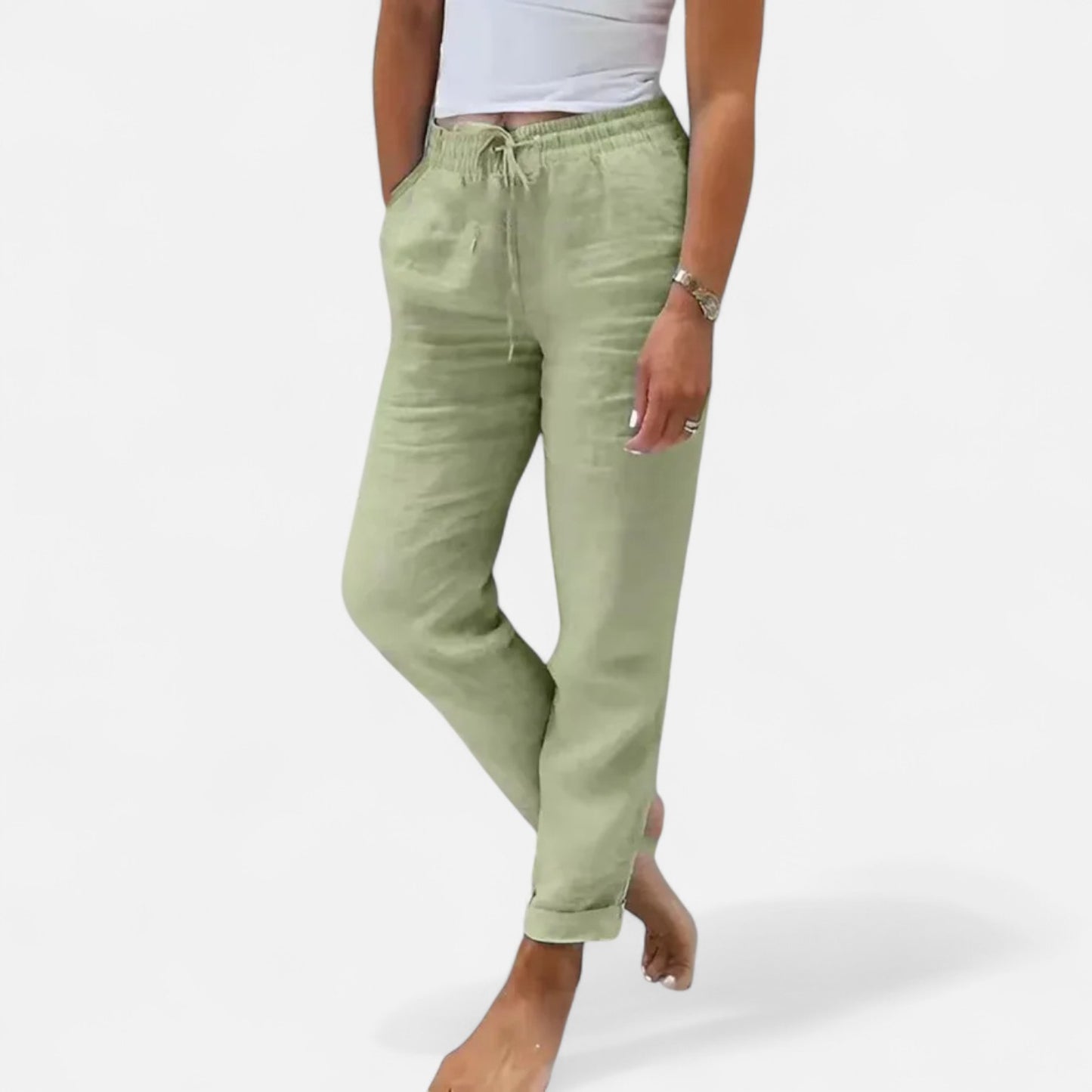 VelroisMode | Women's High-Waisted Cotton-Linen Trousers – Effortless Elegance, Everyday Comfort