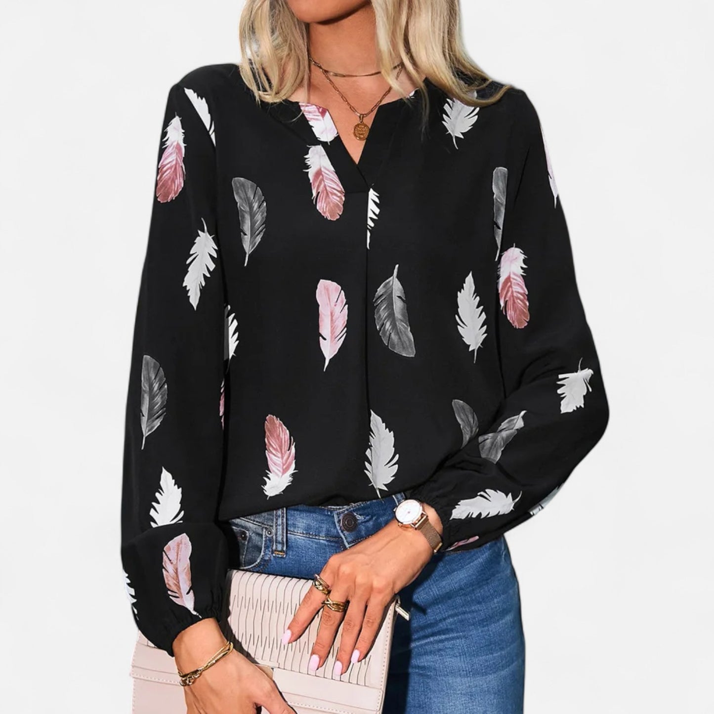 VelroisMode | Women's Long Sleeve Patterned Blouse – Effortless Elegance, Everyday Comfort