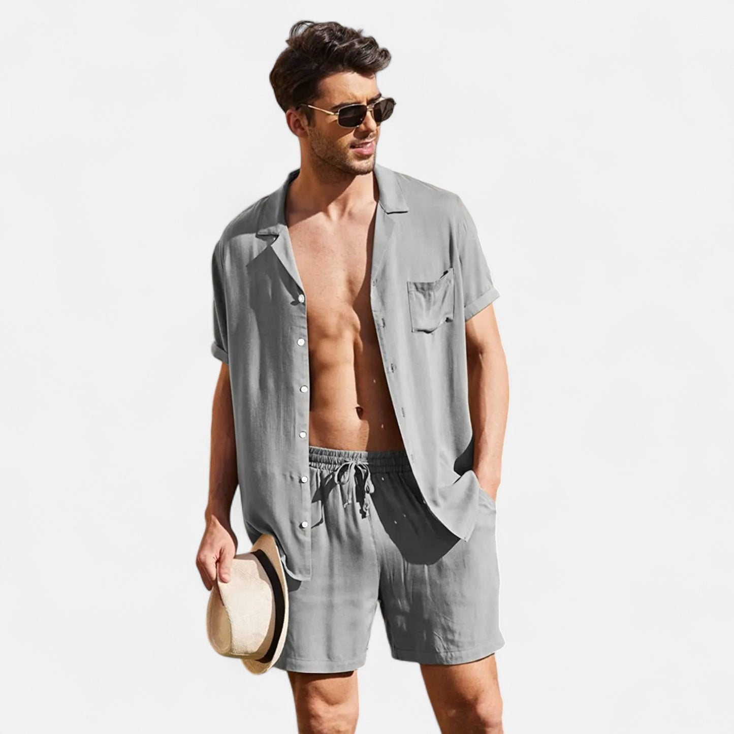 VelroisMode | Men's Linen Short Sleeve Shirt & Shorts Set – Effortless Summer Sophistication