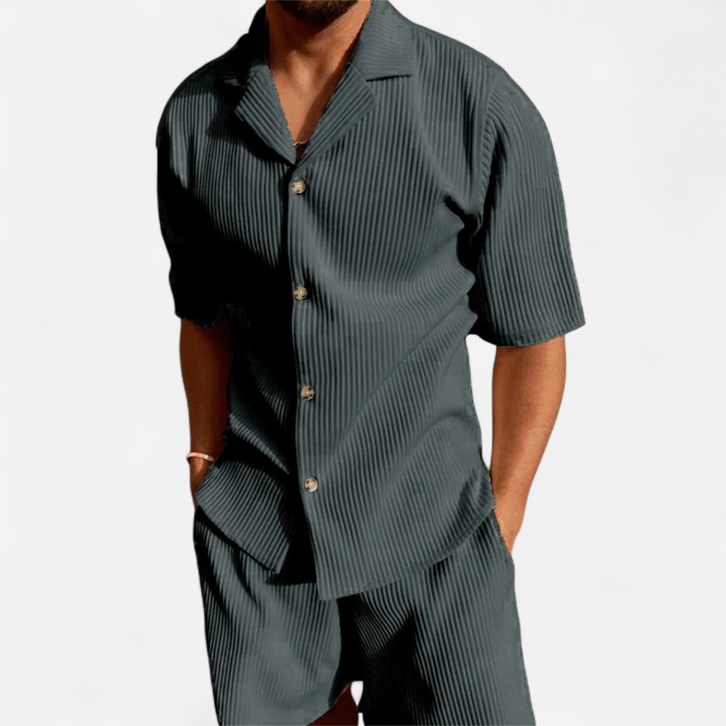 VelroisMode | Men's Corduroy Short Sleeve Shirt & Shorts Set – Effortless Summer Sophistication