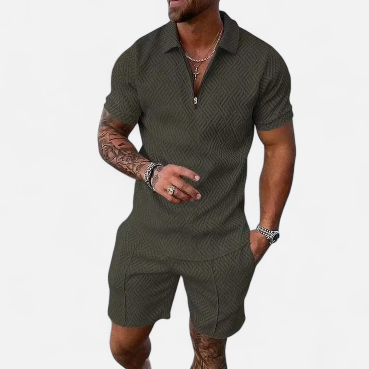 VelroisMode | Men's V-Neck Zip Polo – Contemporary Comfort Meets Urban Sophistication