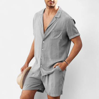 VelroisMode | Men's Linen Short Sleeve Shirt & Shorts Set – Effortless Summer Sophistication
