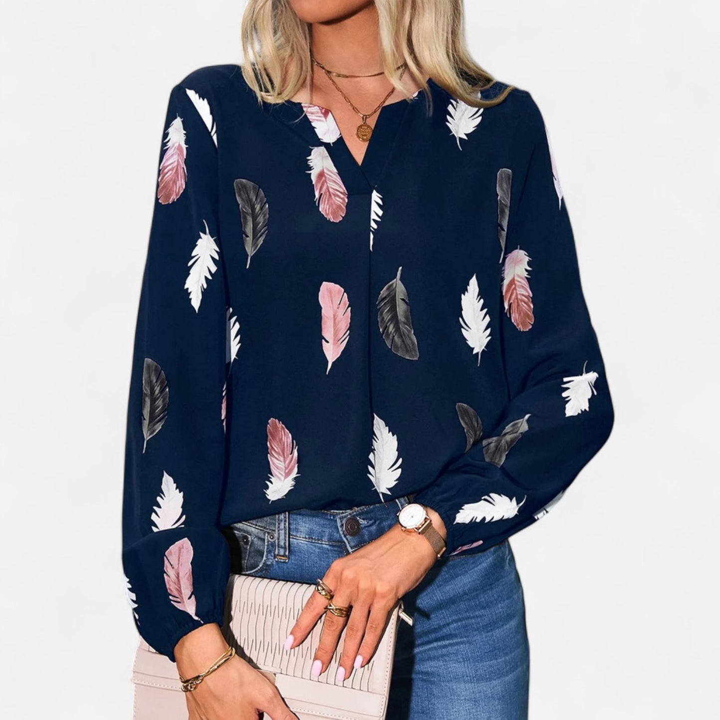 VelroisMode | Women's Long Sleeve Patterned Blouse – Effortless Elegance, Everyday Comfort