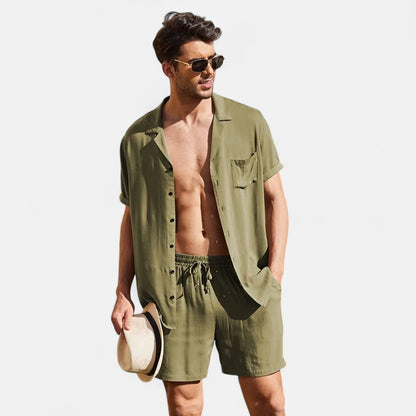 VelroisMode | Men's Linen Short Sleeve Shirt & Shorts Set – Effortless Summer Sophistication
