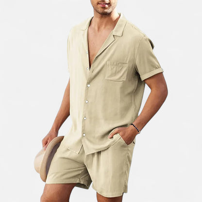 VelroisMode | Men's Linen Short Sleeve Shirt & Shorts Set – Effortless Summer Sophistication