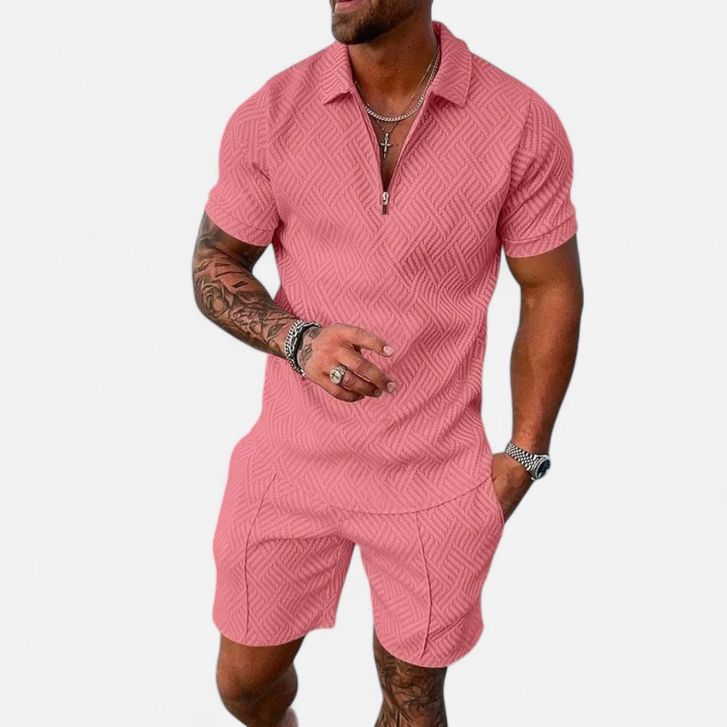 VelroisMode | Men's V-Neck Zip Polo – Contemporary Comfort Meets Urban Sophistication